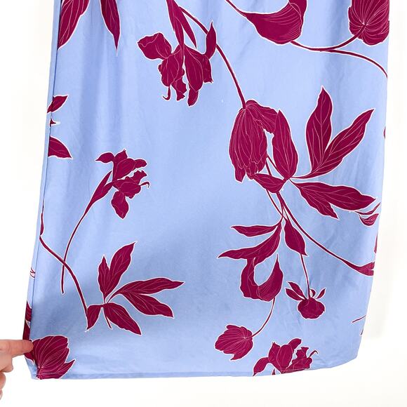 Thakoon Floral Midi Skirt Blue Red Midi Side‎ Slit A-line Elastic Waist Sz 0 - Picture 8 of 14